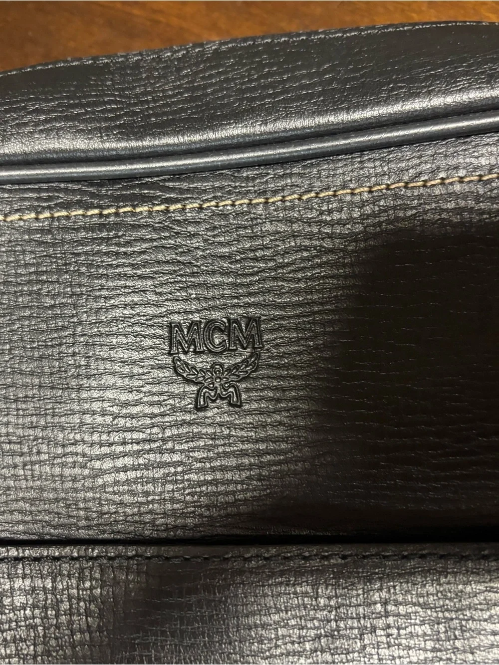 MCM Black Leather Messenger with Contrast Stitching